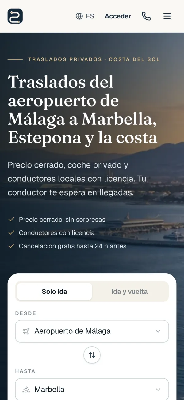 Reserva de Solva Transfers en un móvil.